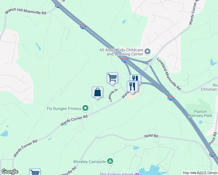 map of restaurants, bars, coffee shops, grocery stores, and more near 424 Wards Corner Road in Loveland
