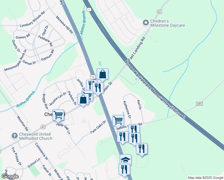 map of restaurants, bars, coffee shops, grocery stores, and more near 54 Fast Landing Road in Dover