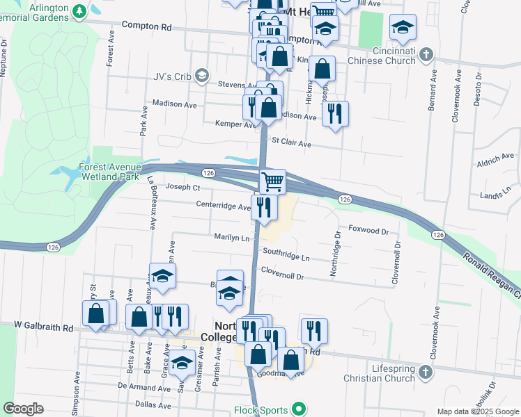 map of restaurants, bars, coffee shops, grocery stores, and more near 7132 Hamilton Avenue in Cincinnati