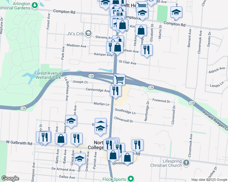 map of restaurants, bars, coffee shops, grocery stores, and more near 1603 Joseph Court in Cincinnati