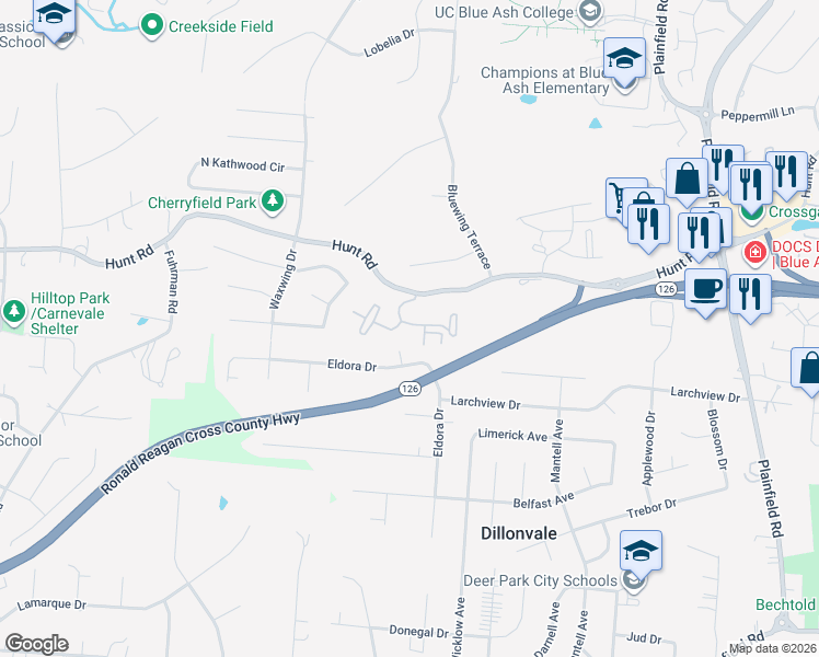 map of restaurants, bars, coffee shops, grocery stores, and more near 3803 Fox Run Drive in Cincinnati