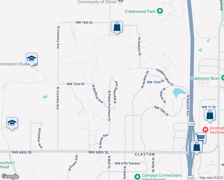 map of restaurants, bars, coffee shops, grocery stores, and more near 7140 North Wyoming Avenue in Kansas City