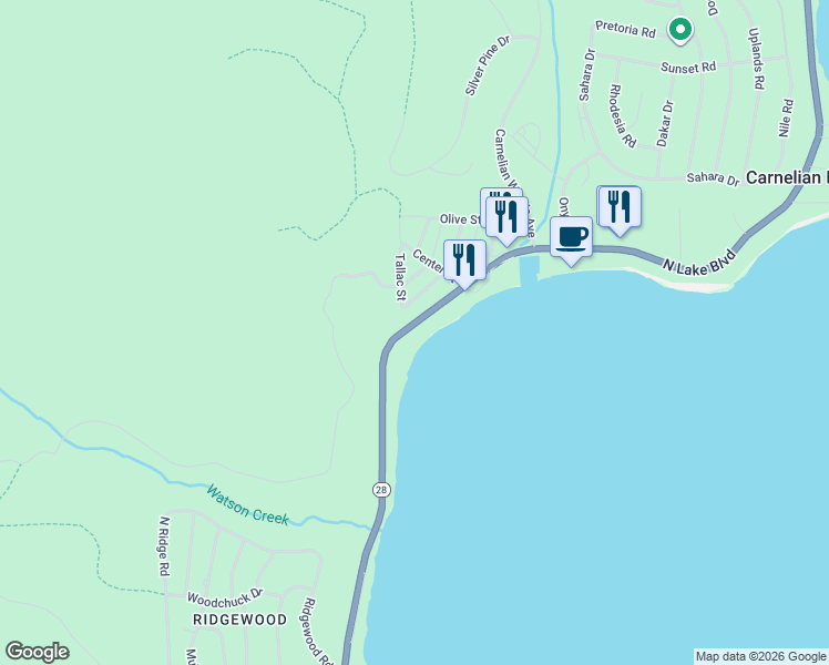 map of restaurants, bars, coffee shops, grocery stores, and more near 4921 North Lake Boulevard in Carnelian Bay