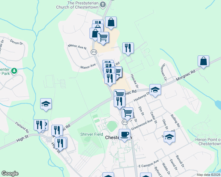 map of restaurants, bars, coffee shops, grocery stores, and more near 707 Washington Ave in Chestertown
