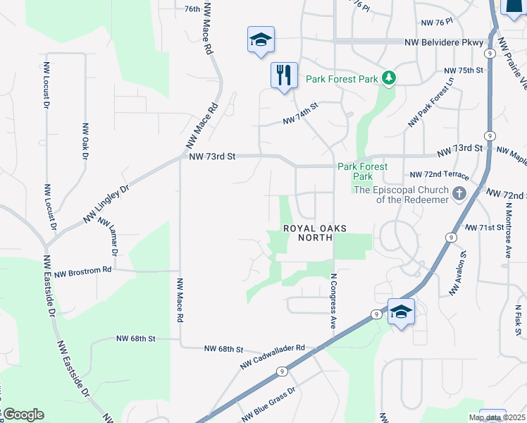 map of restaurants, bars, coffee shops, grocery stores, and more near 7132 North Atkins Avenue in Kansas City