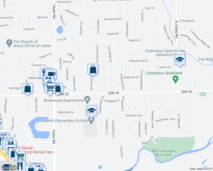 map of restaurants, bars, coffee shops, grocery stores, and more near 2576 Cold Stream Lane in Columbus