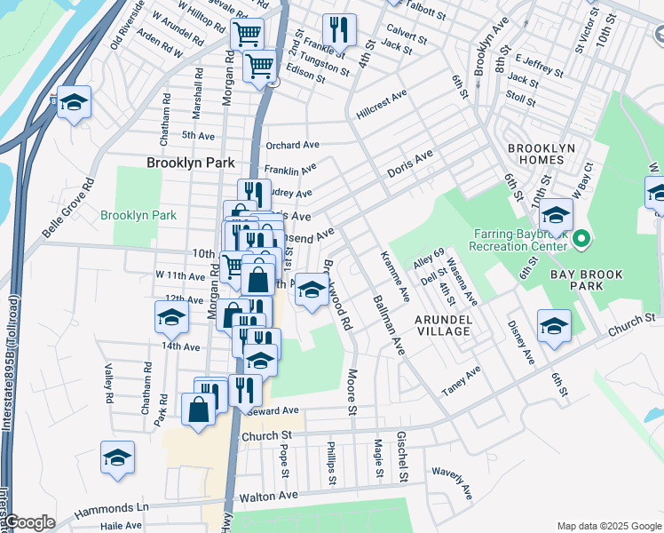 map of restaurants, bars, coffee shops, grocery stores, and more near 4927 Brookwood Road in Baltimore