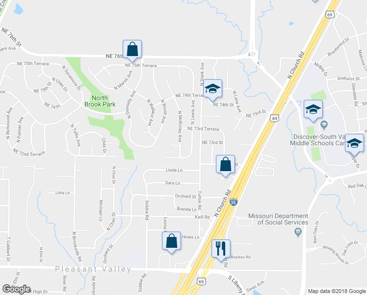 map of restaurants, bars, coffee shops, grocery stores, and more near 7305 North McKinley Avenue in Kansas City