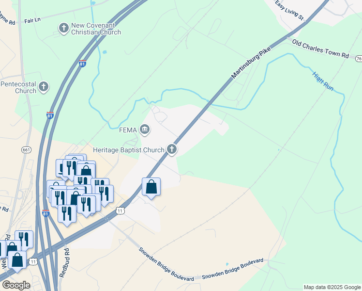 map of restaurants, bars, coffee shops, grocery stores, and more near 2070 Martinsburg Pike in Winchester