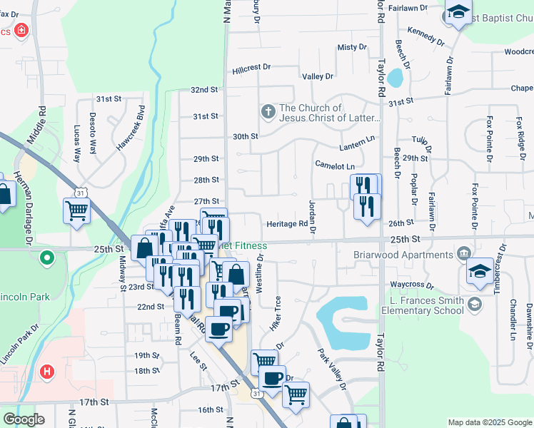 map of restaurants, bars, coffee shops, grocery stores, and more near 2620 Stahr Lane in Columbus