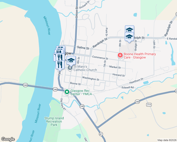 map of restaurants, bars, coffee shops, grocery stores, and more near 599 Howard St in Glasgow