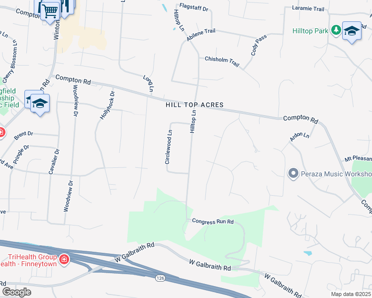 map of restaurants, bars, coffee shops, grocery stores, and more near 328 Hilltop Lane in Cincinnati