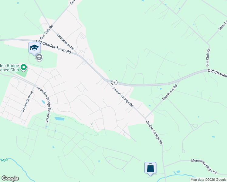 map of restaurants, bars, coffee shops, grocery stores, and more near 752 Jordan Springs Road in Stephenson