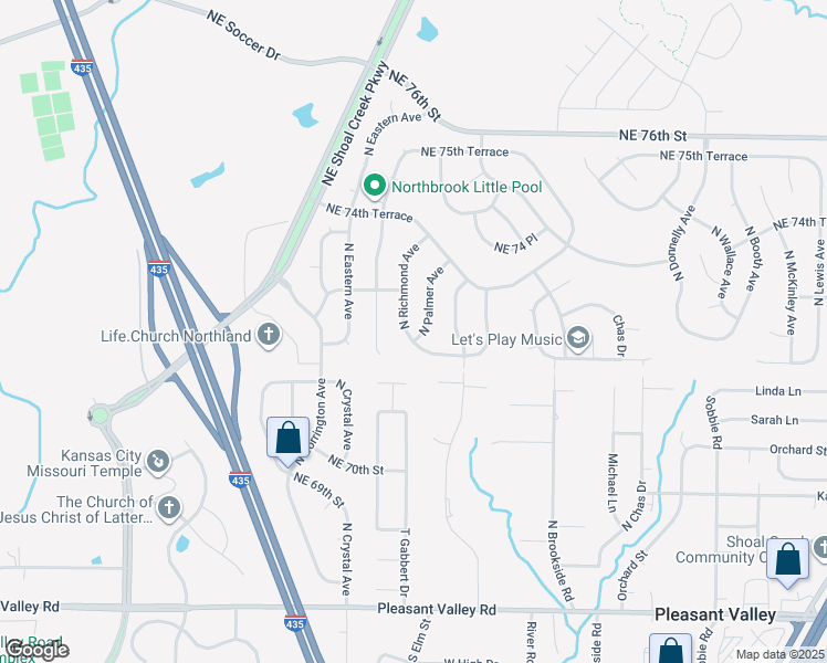 map of restaurants, bars, coffee shops, grocery stores, and more near 7305 North Richmond Avenue in Kansas City