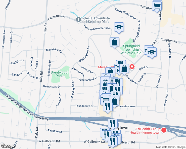 map of restaurants, bars, coffee shops, grocery stores, and more near 1002 Jonquil Lane in Cincinnati