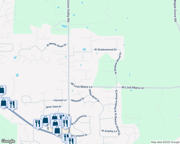 map of restaurants, bars, coffee shops, grocery stores, and more near 4901-5041 W Truesdel Ct in Bloomington