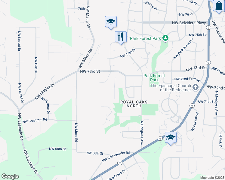 map of restaurants, bars, coffee shops, grocery stores, and more near 7132 North Atkins Avenue in Kansas City