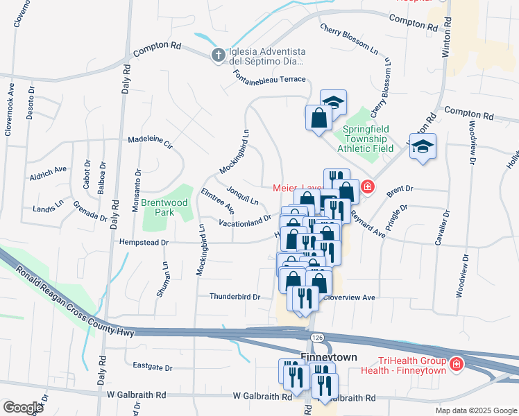 map of restaurants, bars, coffee shops, grocery stores, and more near 1002 Jonquil Lane in Cincinnati