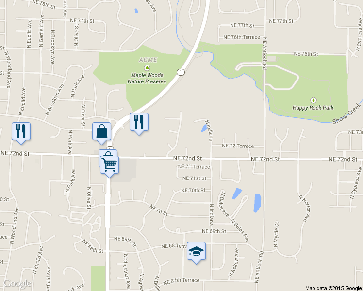 map of restaurants, bars, coffee shops, grocery stores, and more near 7217 North Bellefontaine Avenue in Kansas City