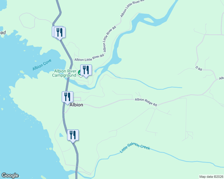 map of restaurants, bars, coffee shops, grocery stores, and more near 33402 Albion Ridge Road in Albion
