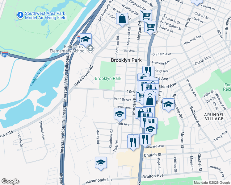 map of restaurants, bars, coffee shops, grocery stores, and more near 213 10th Avenue in Baltimore