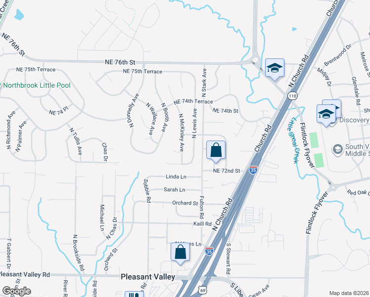 map of restaurants, bars, coffee shops, grocery stores, and more near 7311 North McKinley Avenue in Kansas City
