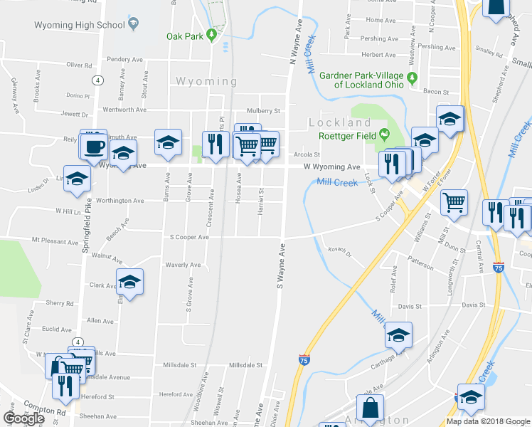 map of restaurants, bars, coffee shops, grocery stores, and more near 214 Harriet Street in Cincinnati