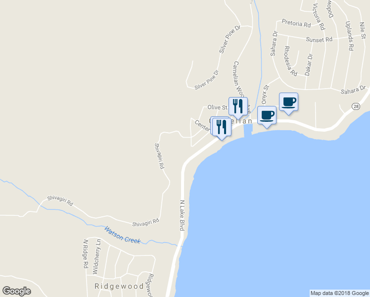 map of restaurants, bars, coffee shops, grocery stores, and more near 293 Tallac Street in Carnelian Bay