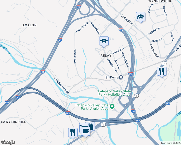 map of restaurants, bars, coffee shops, grocery stores, and more near 5138 South Rolling Road in Halethorpe