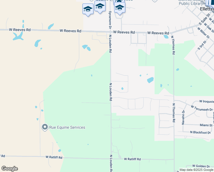 map of restaurants, bars, coffee shops, grocery stores, and more near 5005 North Louden Road in Bloomington