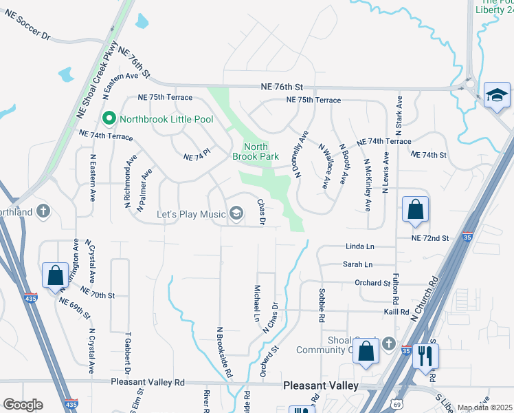map of restaurants, bars, coffee shops, grocery stores, and more near 8221 Northeast 73rd Terrace in Kansas City