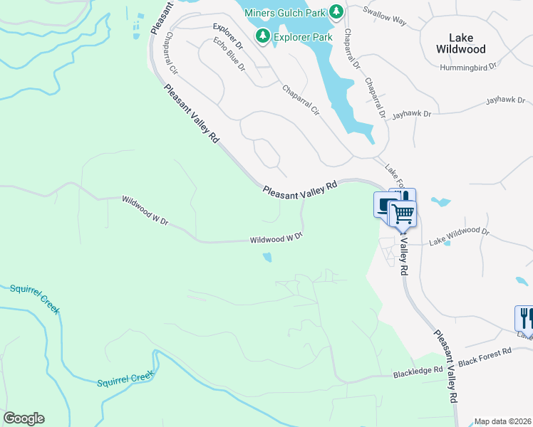 map of restaurants, bars, coffee shops, grocery stores, and more near 11812 Wildwood Ranch Road in Penn Valley