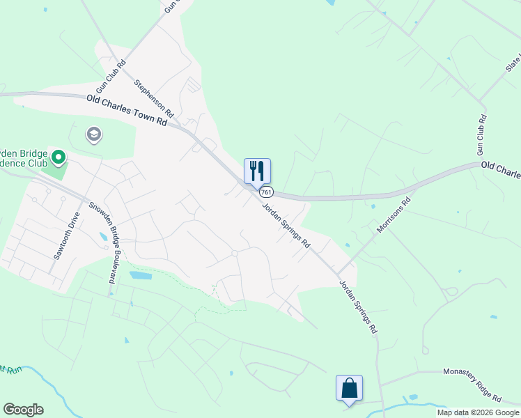 map of restaurants, bars, coffee shops, grocery stores, and more near 752 Jordan Springs Road in Stephenson