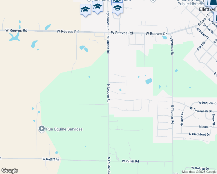 map of restaurants, bars, coffee shops, grocery stores, and more near 5005 North Louden Road in Bloomington
