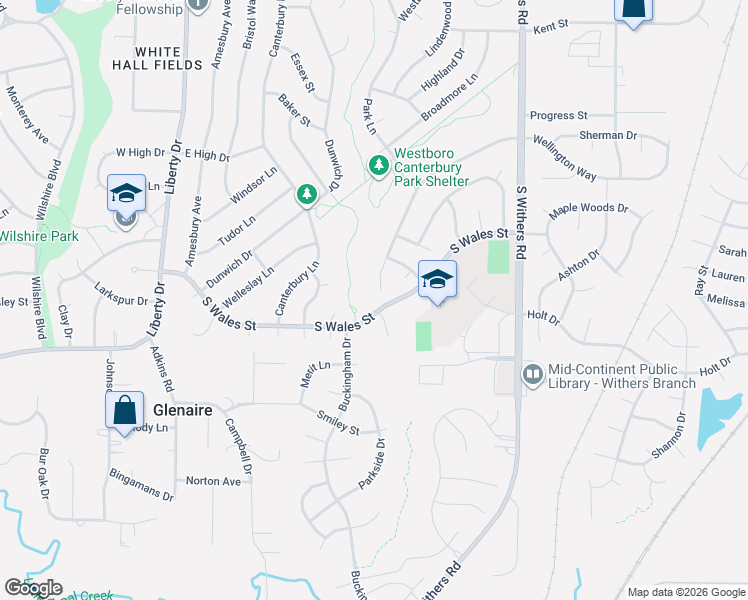 map of restaurants, bars, coffee shops, grocery stores, and more near 1524 Wellington Way in Liberty