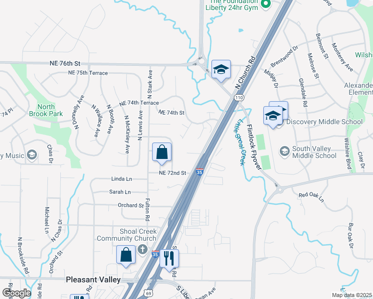map of restaurants, bars, coffee shops, grocery stores, and more near 8908 Northeast 73rd Court in Kansas City