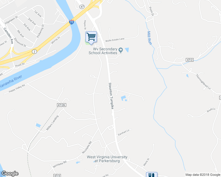 map of restaurants, bars, coffee shops, grocery stores, and more near 126 Forest Drive in Parkersburg