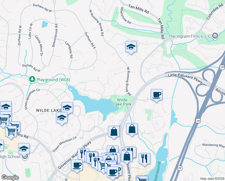map of restaurants, bars, coffee shops, grocery stores, and more near 10017 The Mending Wall in Columbia