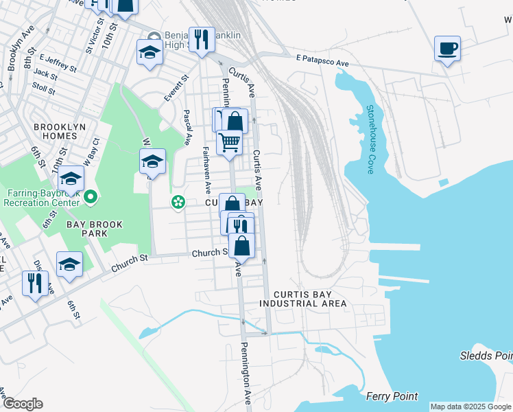 map of restaurants, bars, coffee shops, grocery stores, and more near 1631 Filbert Street in Baltimore
