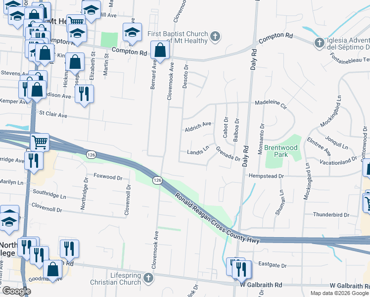 map of restaurants, bars, coffee shops, grocery stores, and more near 1322 Landis Lane in Cincinnati