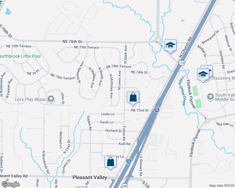 map of restaurants, bars, coffee shops, grocery stores, and more near 7311 North McKinley Avenue in Kansas City