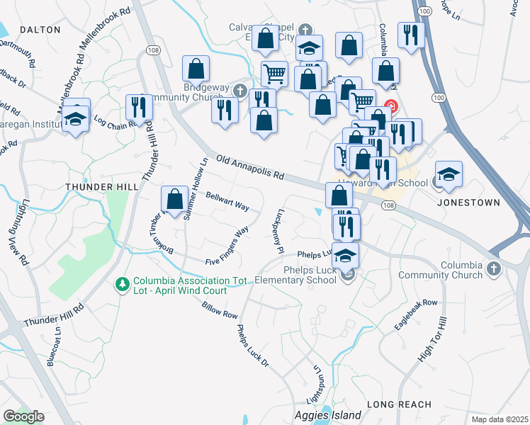 map of restaurants, bars, coffee shops, grocery stores, and more near 5301 Five Fingers Way in Columbia