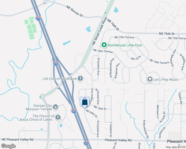 map of restaurants, bars, coffee shops, grocery stores, and more near 7228 North Eastern Avenue in Kansas City