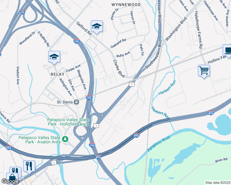 map of restaurants, bars, coffee shops, grocery stores, and more near 4900 Washington Boulevard in Arbutus
