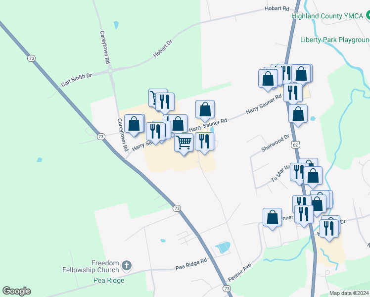 map of restaurants, bars, coffee shops, grocery stores, and more near 575 Harry Sauner Road in Hillsboro