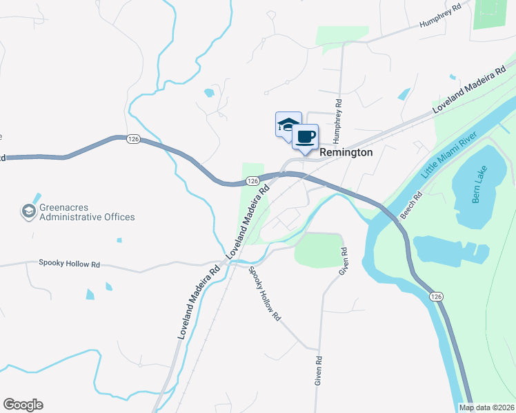 map of restaurants, bars, coffee shops, grocery stores, and more near 9384 Loveland Madeira Road in Cincinnati