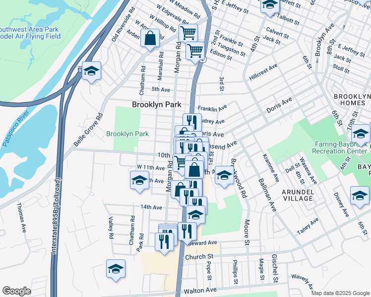 map of restaurants, bars, coffee shops, grocery stores, and more near 4902 Ritchie Highway in Baltimore