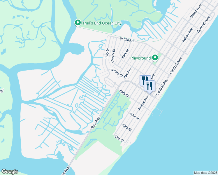 map of restaurants, bars, coffee shops, grocery stores, and more near 28 Safe Harbor Drive in Ocean City