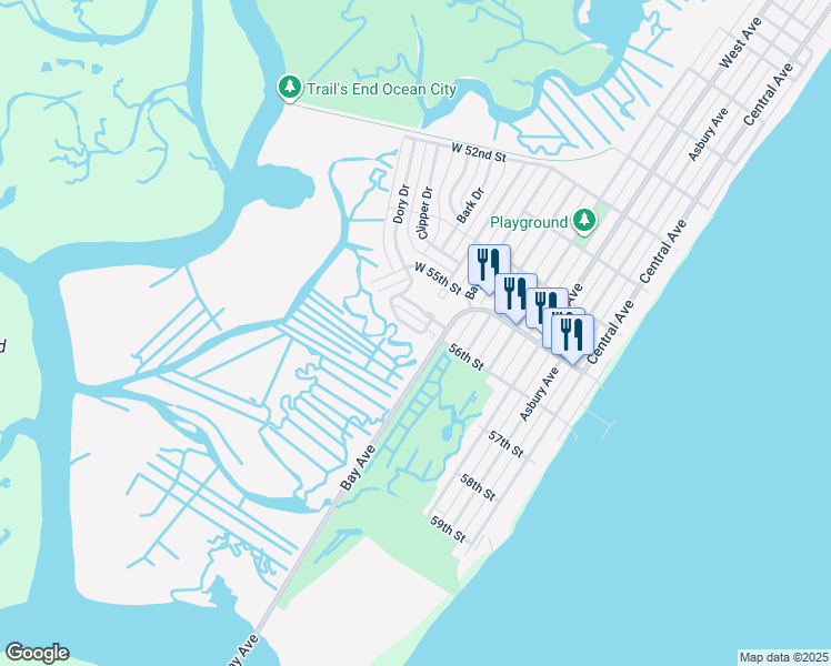 map of restaurants, bars, coffee shops, grocery stores, and more near 28-30 Safe Harbor Drive in Ocean City