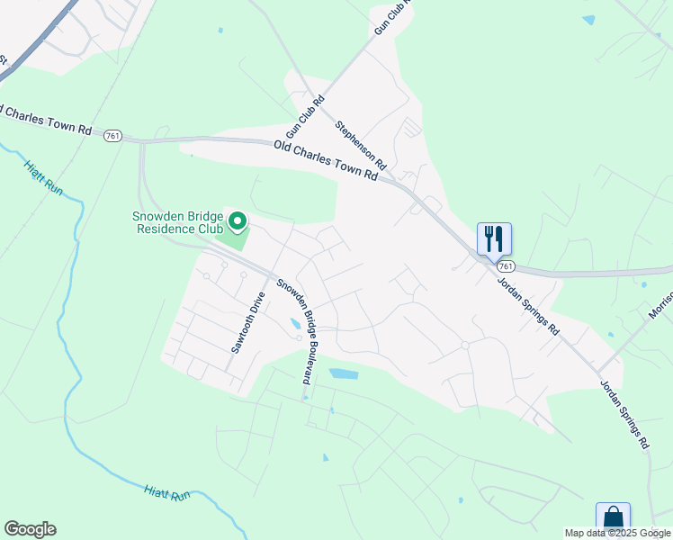 map of restaurants, bars, coffee shops, grocery stores, and more near 105 Pinwheel Court in Stephenson